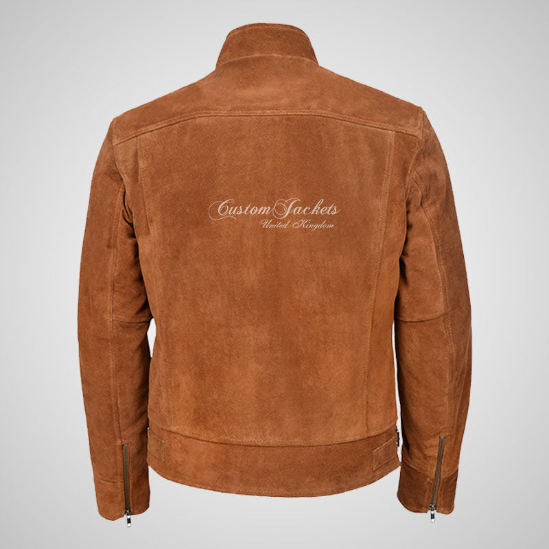 ROADSTRE Men's Suede Biker Jacket - Soft Calf Suede Leather