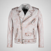 SALTAR Men's Vintage Leather Biker Jacket White