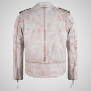 SALTAR Men's Vintage Leather Biker Jacket White