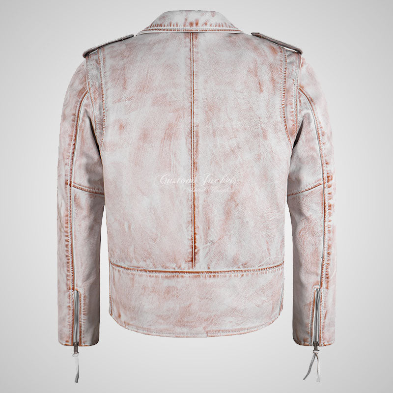 SALTAR Men's Vintage Leather Biker Jacket White