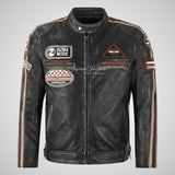 SIZMA MODE Men's Black Motorcycle Biker Leather Jacket
