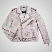 SALTAR Men's Vintage Leather Biker Jacket White