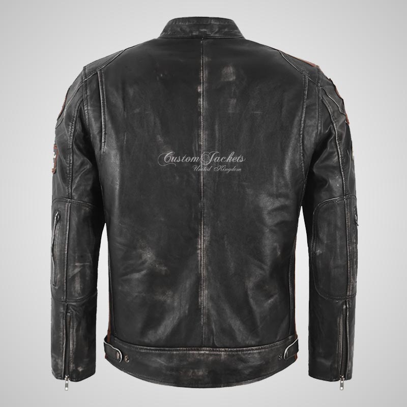 SIZMA MODE Men's Black Motorcycle Biker Leather Jacket