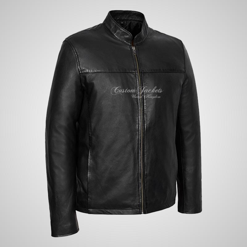 NATE Men's Black Leather Biker Jacket