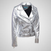 BRANDO Ladies Biker Leather Jacket: Stunning Golden and Silver Colors