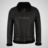 VOSTOK Men's B3 Sheepskin Flying Jacket Black Fur Shearling Jacket