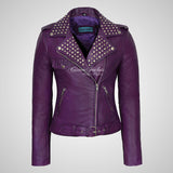 REBEL CHIC Studded Leather Biker Jacket for Women