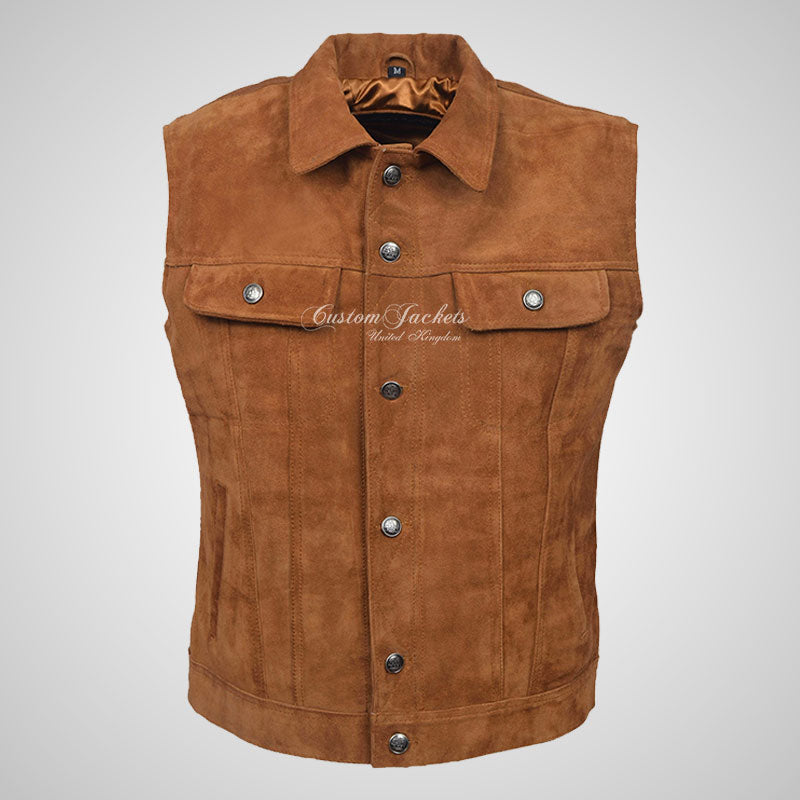 WEST Trucker Suede Gilet Vest Sleeveless Jacket Waistcoat