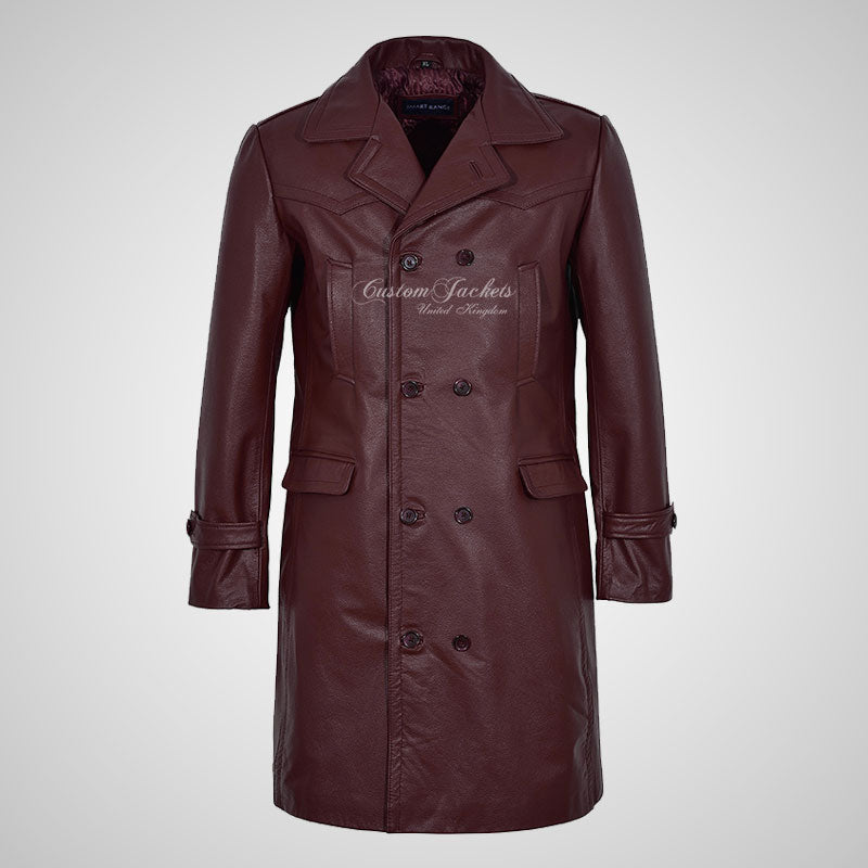 U-BOAT Double Breasted Long Military Style Leather Coat