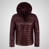 NEVIN Leather Detachable Hood Puffer Jacket For Mens