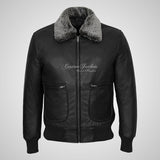 WINGMAN Fur Collared Leather Bomber Jacket For Men Soft Leather