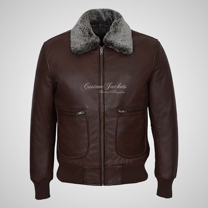 WINGMAN Fur Collared Leather Bomber Jacket For Men Soft Leather