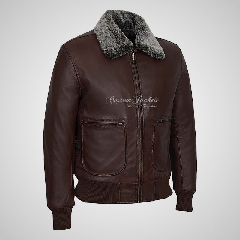 WINGMAN Fur Collared Leather Bomber Jacket For Men Soft Leather