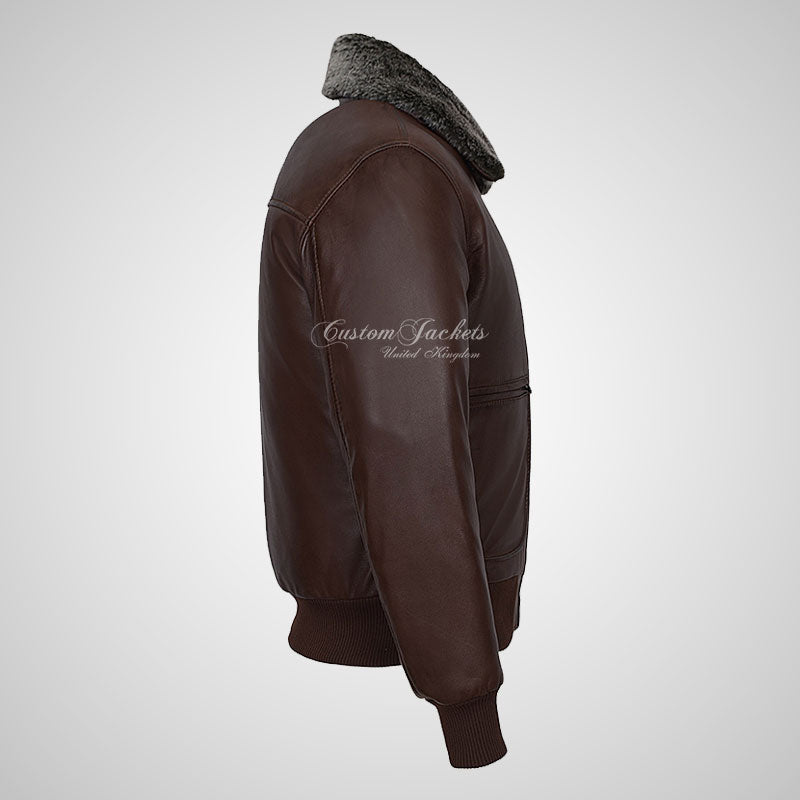 WINGMAN Fur Collared Leather Bomber Jacket For Men Soft Leather