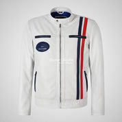 SMART RANGE Mens Leather Biker Jacket in White