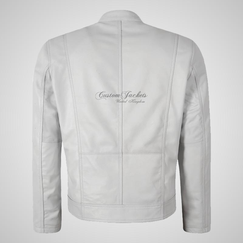 SMART RANGE White Biker Leather Jacket For Men