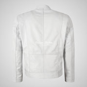 SMART RANGE Mens Leather Biker Jacket in White