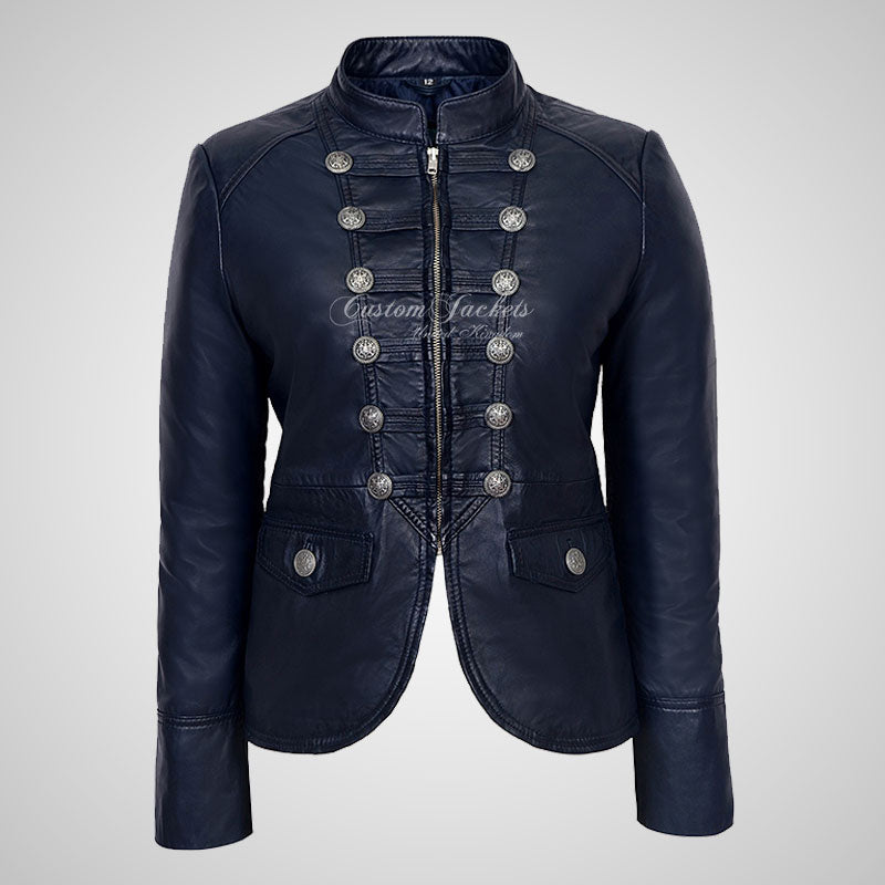 MILITARY Style Ladies Short Studded Leather Jacket Lambskin Leather