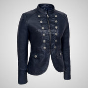 MILITARY Style Ladies Short Studded Leather Jacket Lambskin Leather