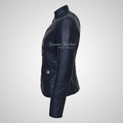 MILITARY Style Ladies Short Studded Leather Jacket Lambskin Leather