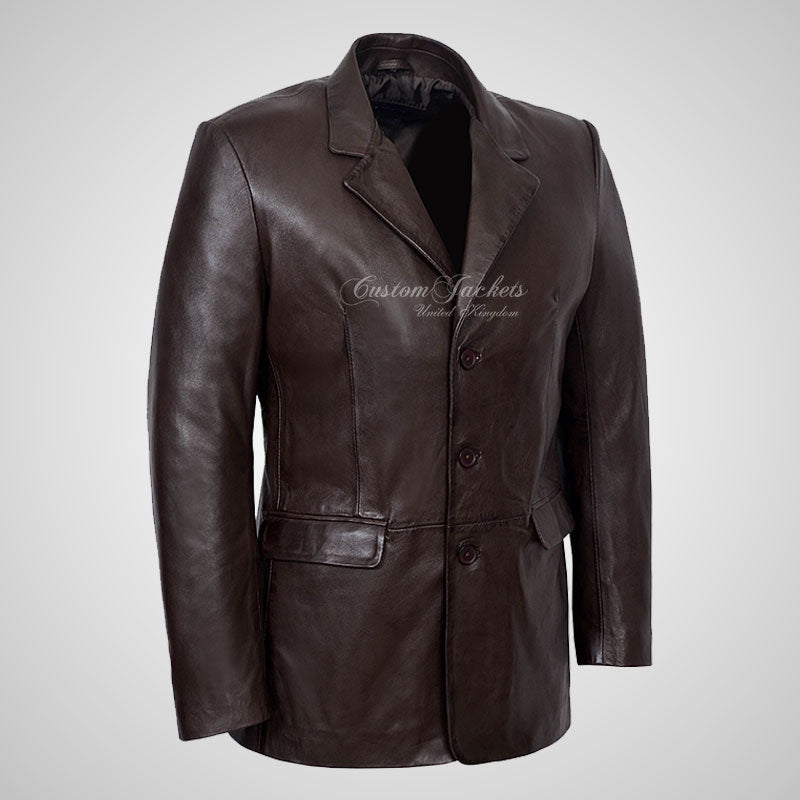 OXFORD 3 Button Leather Blazer Jacket For Men Soft Leather