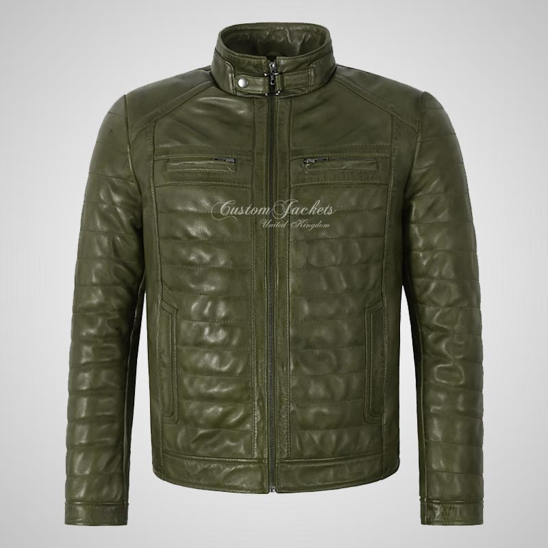 HAWORTH Men's Puffer Leather Jacket Padded Jacket