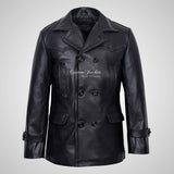 KRIEGSMARINE Mens Leather Pea Coat Classic German Military Leather Jacket