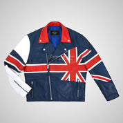 UNION JACK Men's Leather Biker Jacket in Blue