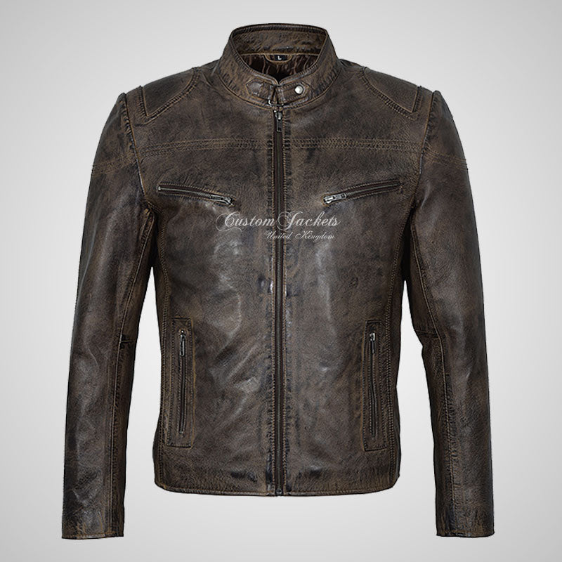 RAGE Mens Leather Fashion Biker Jacket Soft Leather