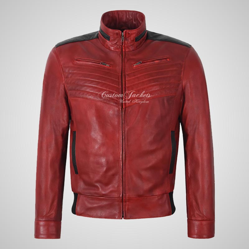 APOLLO Men's Leather Sports Bomber Jacket
