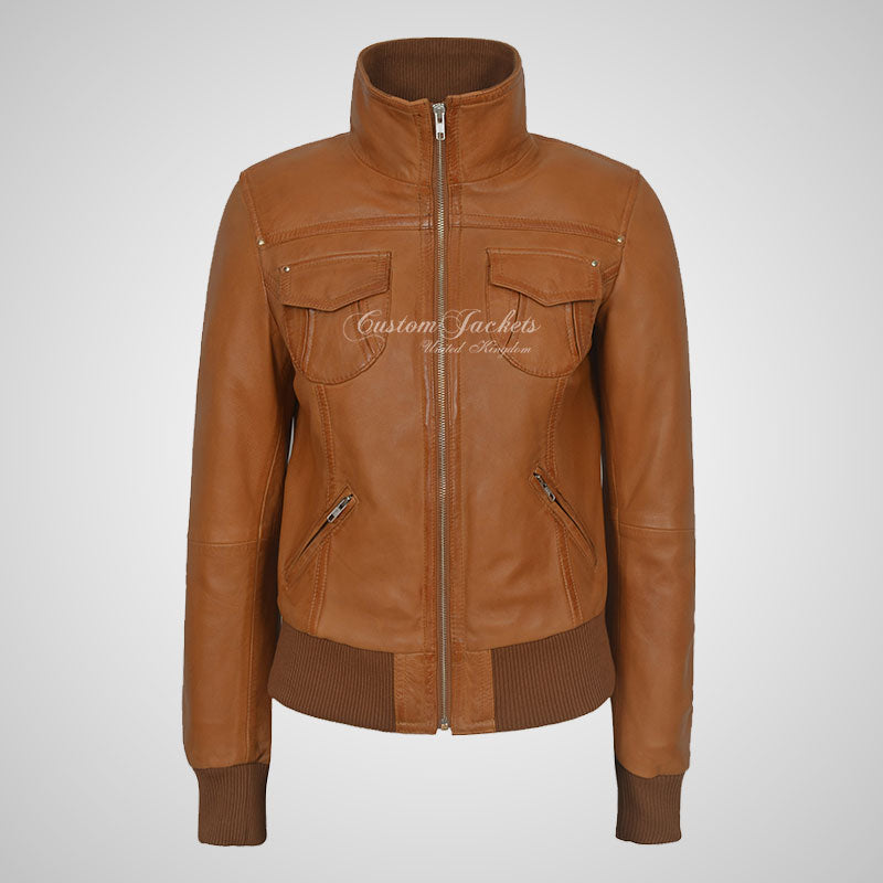 CORAL Ladies Fitted Bomber Leather Jacket Soft Lambskin Blouson