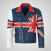 UNION JACK Men's Leather Biker Jacket in Blue