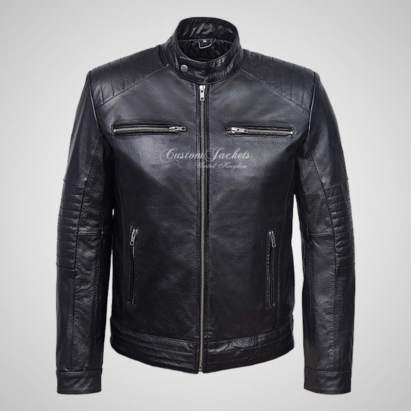 VIBE Mens Leather Biker Jacket Thick Cow Leather Moto Jacket