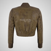 ROMA Women Cropped Leather Bomber Jacket