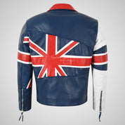 UNION JACK Men's Leather Biker Jacket in Blue