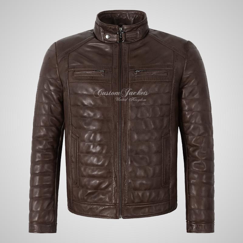 HAWORTH Men's Puffer Leather Jacket Padded Jacket