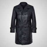 U-BOAT Double Breasted Long Military Style Leather Coat Black