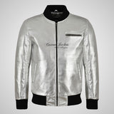 SEVENTIES 70’s SILVER Leather Bomber Jacket For Mens