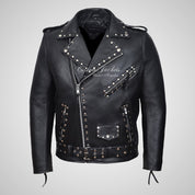 MARLON BRANDO Mens Studded Biker Leather Jacket Moto Leather Jacket