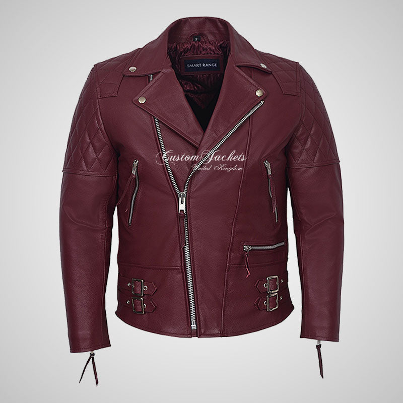 HIGHWAY Mens Leather Biker Jacket Thick Cowhide Leather Jacket