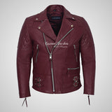 HIGHWAY Mens Leather Biker Jacket Thick Cowhide Leather Jacket