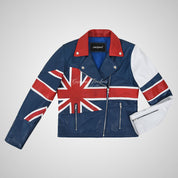 UNION JACK Women's Leather Biker Jacket in Blue