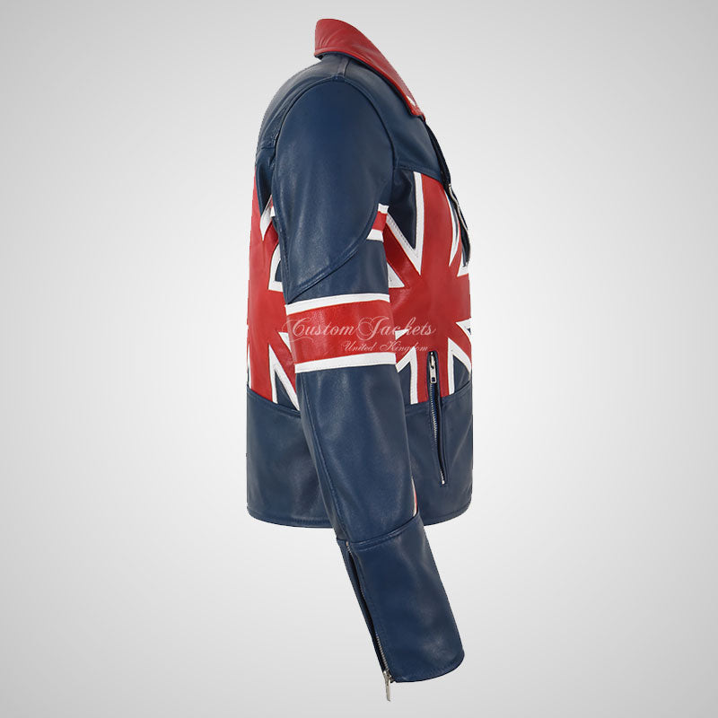 UNION JACK Women's Leather Biker Jacket in Blue