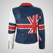 UNION JACK Women's Leather Biker Jacket in Blue