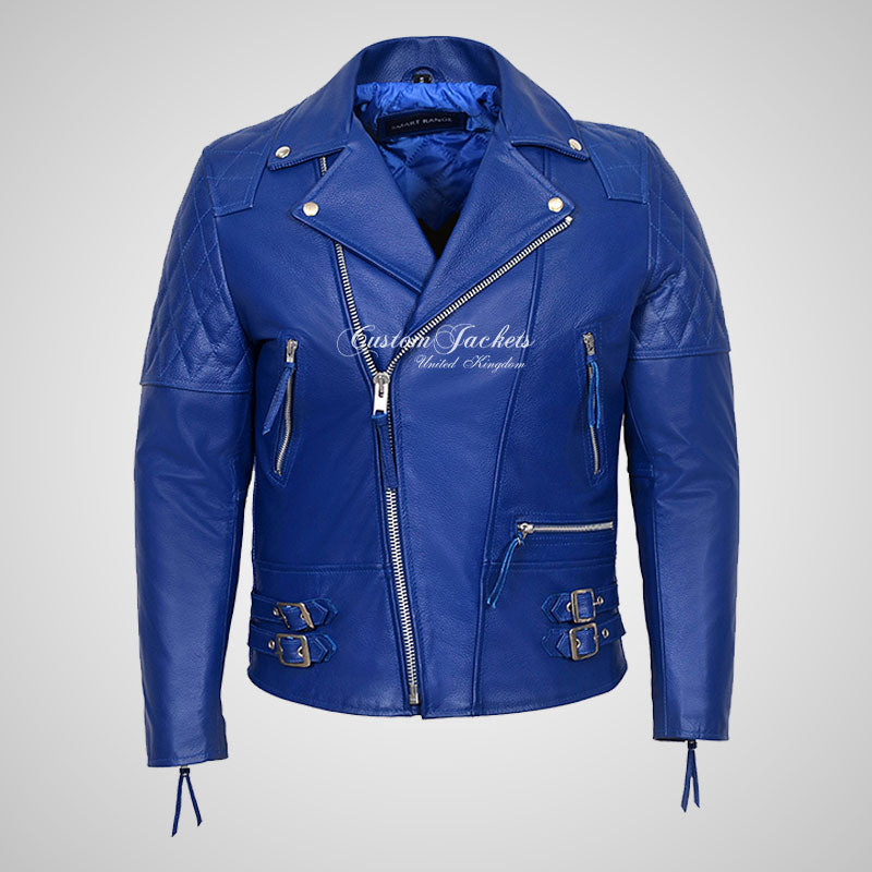 HIGHWAY Mens Leather Biker Jacket Thick Cowhide Leather Jacket
