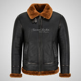 VOSTOK Men's B3 Sheepskin Flying Jacket Black Shearling Fur Jacket