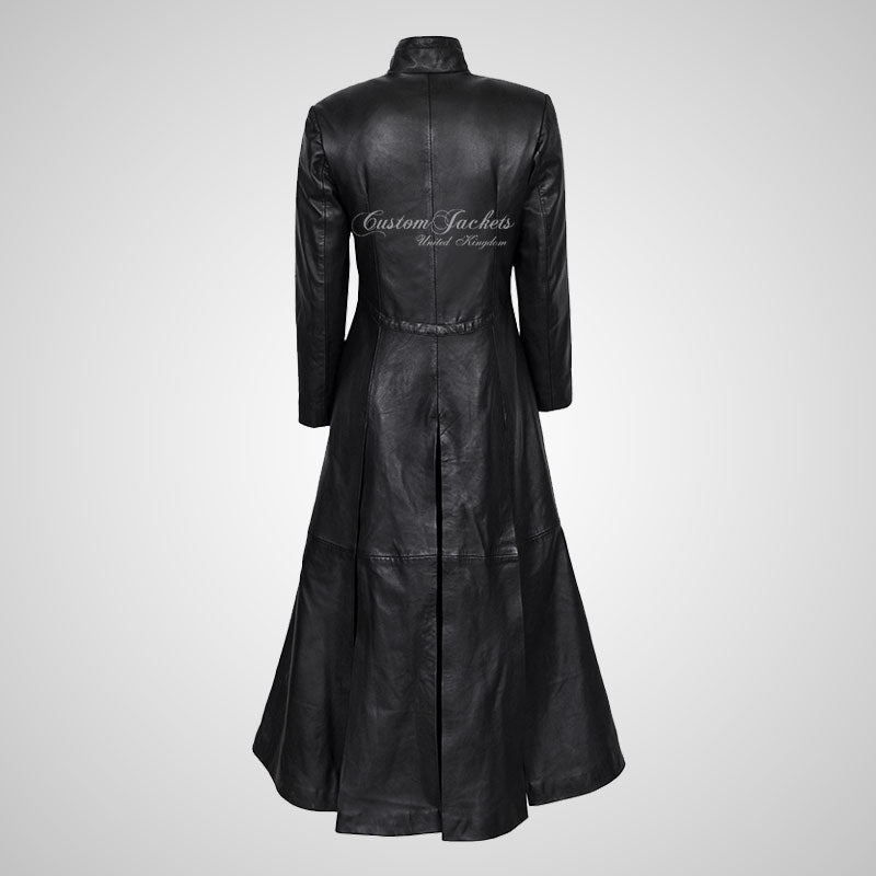 MATRIX Ladies Full-Length Black Leather Coat
