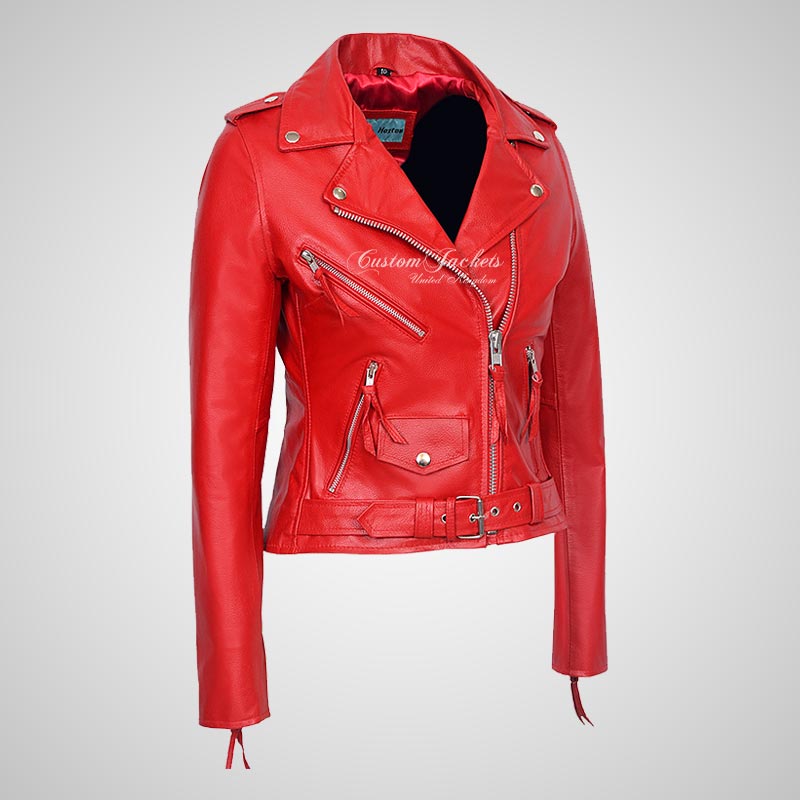 BRANDO Style Ladies Biker Leather Jacket Moto Leather Jacket