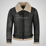 UMEA Men's Sheepskin Flying Jacket B3 Curly Fur Shearling Jacket