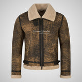 UMEA Men's Sheepskin Flying Jacket B3 Curly Fur Shearling Jacket
